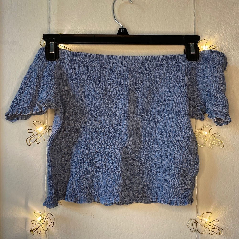 Jean off the shoulder crop top